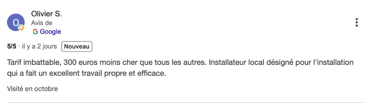 Capture originale de l’avis Google de Olivier S., 5 sur 5